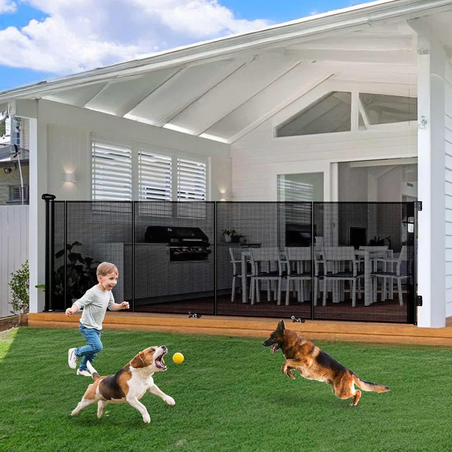 Cancello di Sicurezza Estensibile per Bambini e Cani, Installazione a Scala e Porta, 0-200 cm, Apertura con Una Mano (Grigio, 7M)