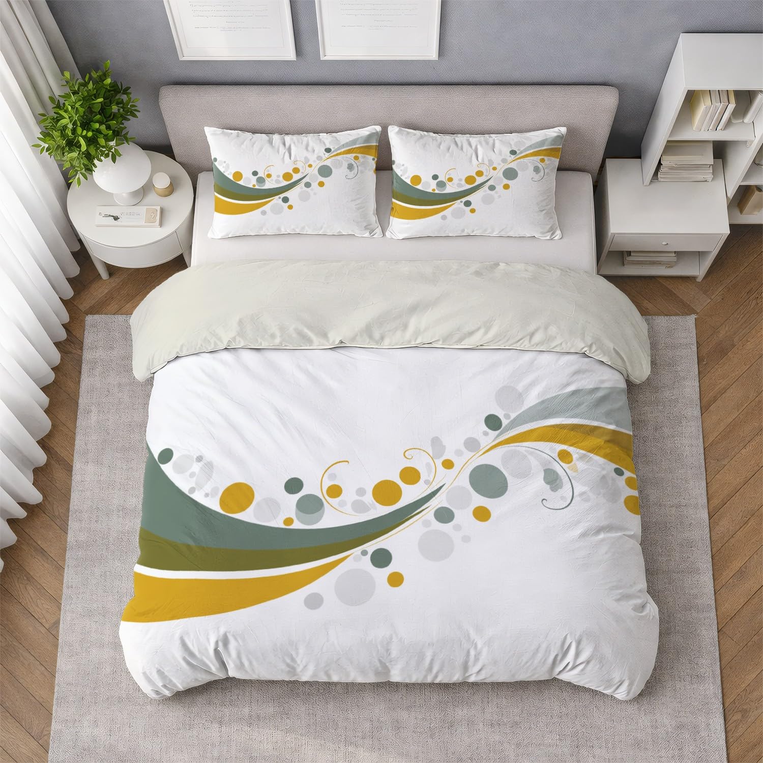 Generic Zestawy poszewek na kołdrę w rozmiarze king size, abstrakcyjna, nowoczesna, minimalistyczna, geometryczna, biała, dwustronna, oddychająca, hipoalergiczna, zestaw pościeli z poszewkami na