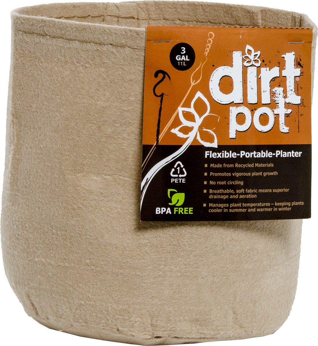 Hydrofarm, HDF Dirt Pot Tan 3Gal - Image 2