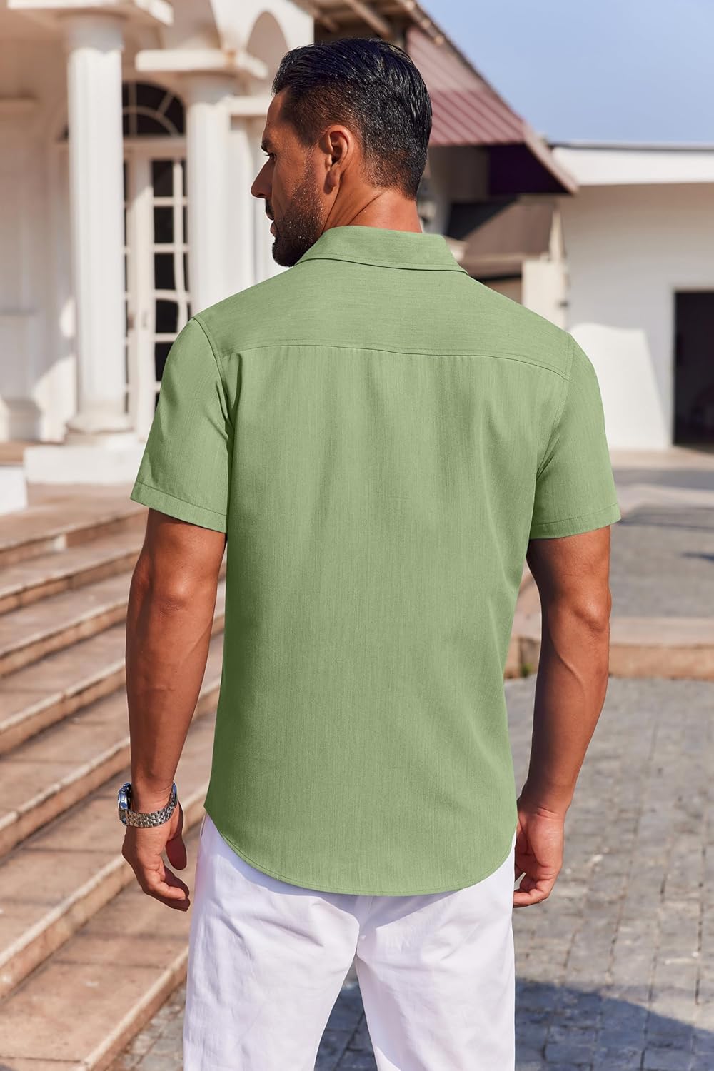 COOFANDY Mens Button Down Short Sleeve Shirt Casual Summer Stretch Denim Dress Shirts with Pocket - Image 4