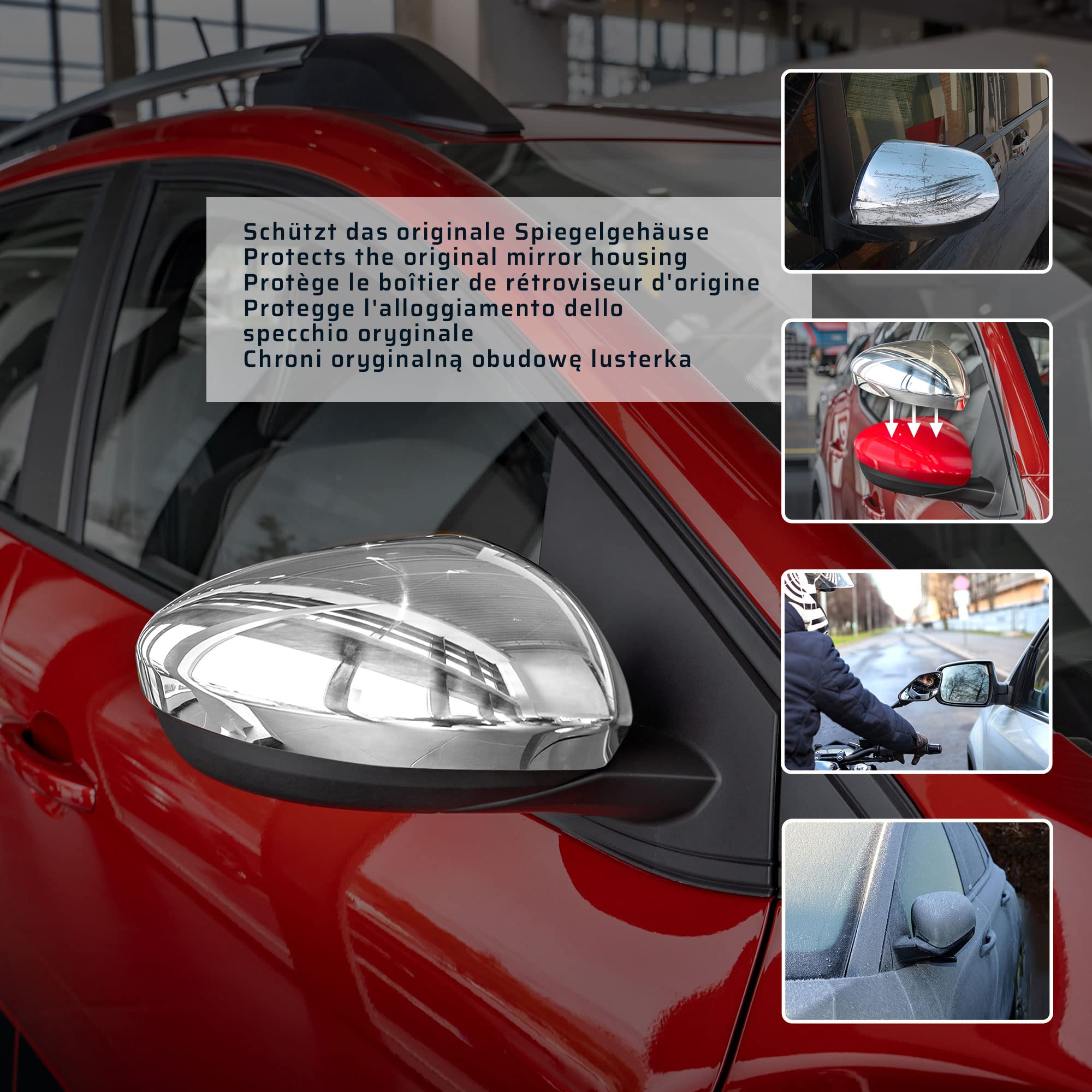 CHROMEMASTER | Nakładki na Lusterka Zewnętrzne | Kompatybilne z Dacia Sandero Stepway BJI Hatchback, 5 Drzwi od 2021 | Inox; Osłony Lusterek to Niepowtarzalny Wygląd Auta i Ochrona Przed Uszkodzeniem