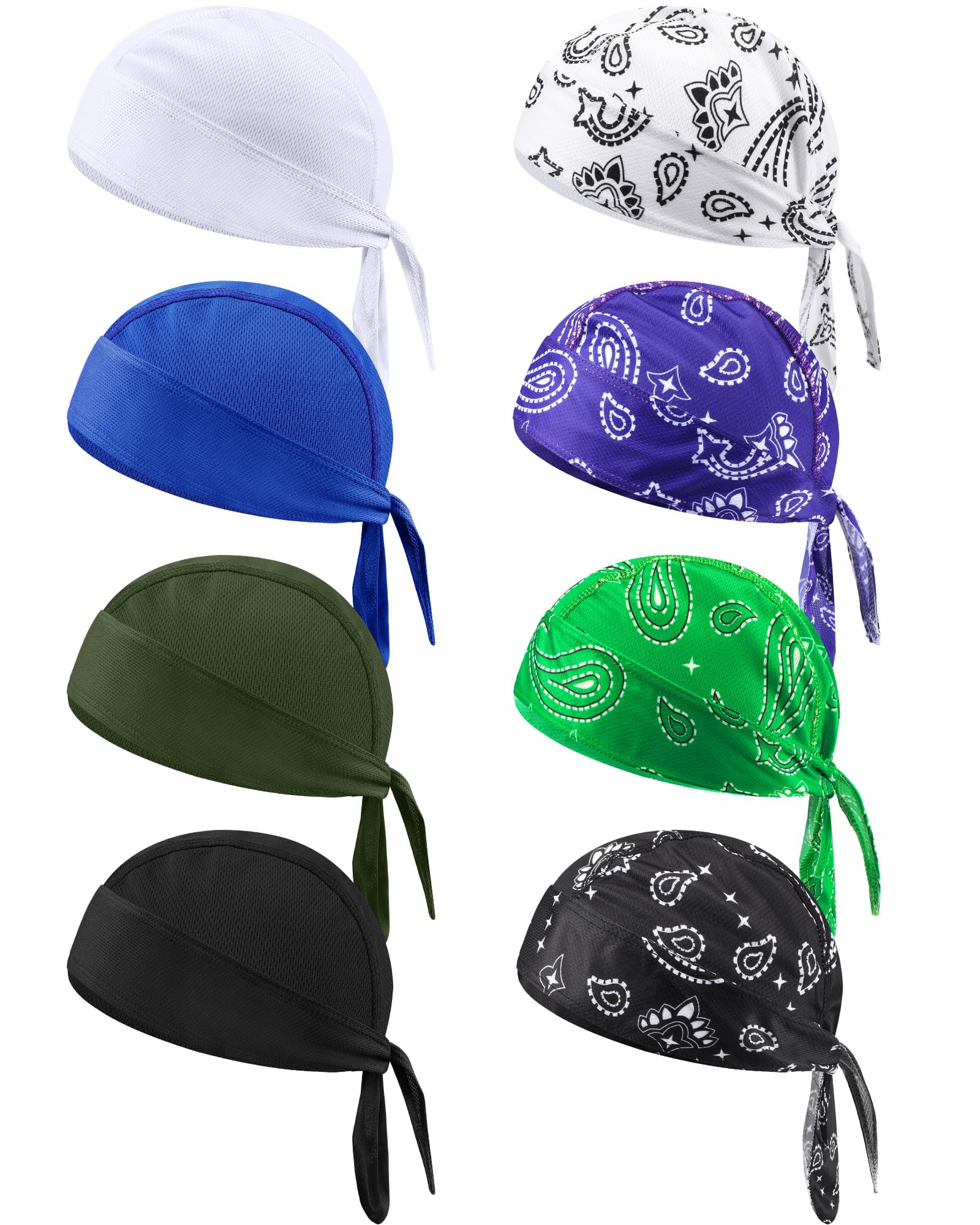 Foaincore 8 Pack Do Rag Skull Caps for Men Sweat Wicking Doo Rags Cooling Helmet Liner Cycling Motorcycle Bandana