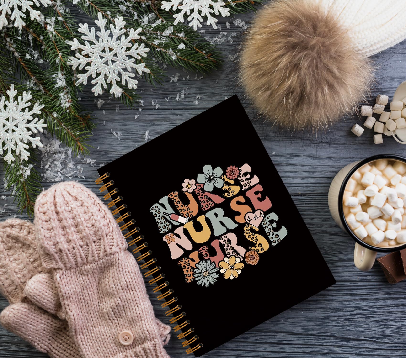 QUICQOD Cuaderno de tapa dura con espiral para notas de trabajo, regalos de agradecimiento para enfermeras, regalos de graduación para estudiantes de enfermería, diarios de lectura negros para
