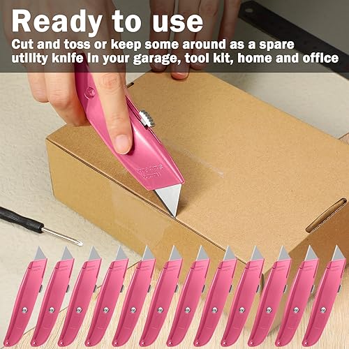 Miniatura 6 de Reginary Cuchillo utilitario retráctil de 20 piezas de aleación de aluminio resistente para cartón, cajas y cartones, bricolaje, fábrica, hogar y