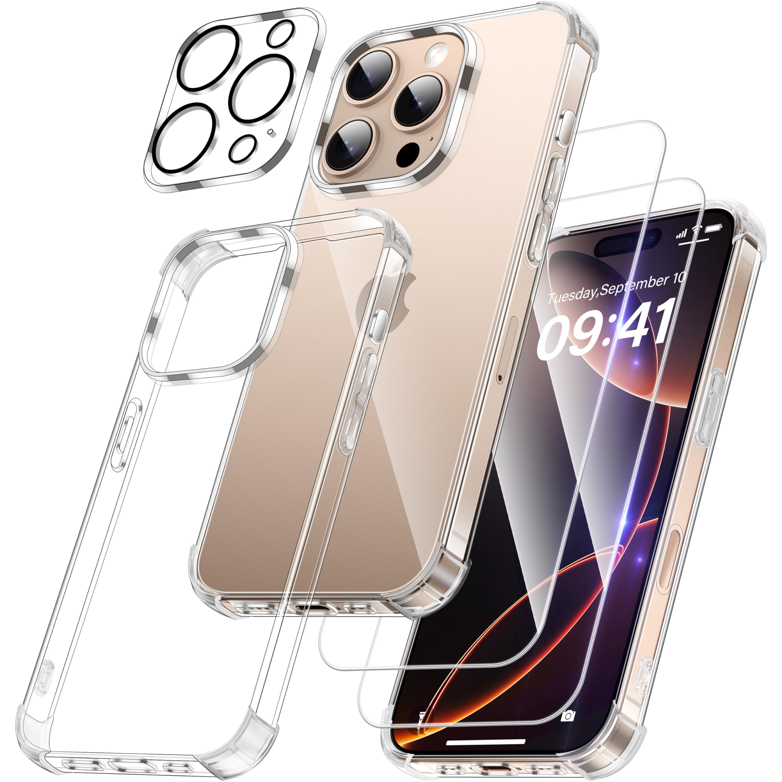 FLLAO 4 en 1 Coque pour iPhone 16 Pro Max avec 2 Verre Trempé et 1 Caméra Protec