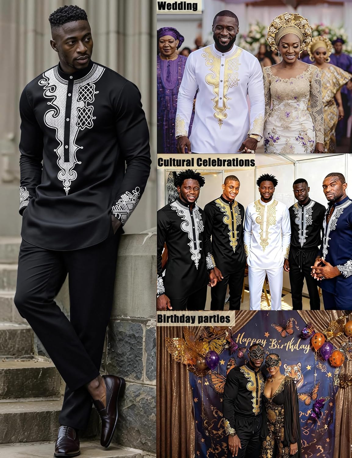African Suits for Men Dashiki Metallic Suit Printed Shirt and Pants Outfit Traditional 2 Piece Set - Image 5