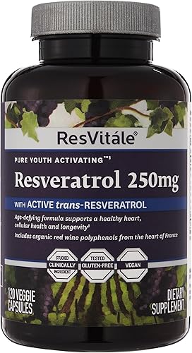 ResVitale Resveratrol 250 mg - Suplemento de resveratrol para hombres y mujeres - 120 cápsulas vegetales