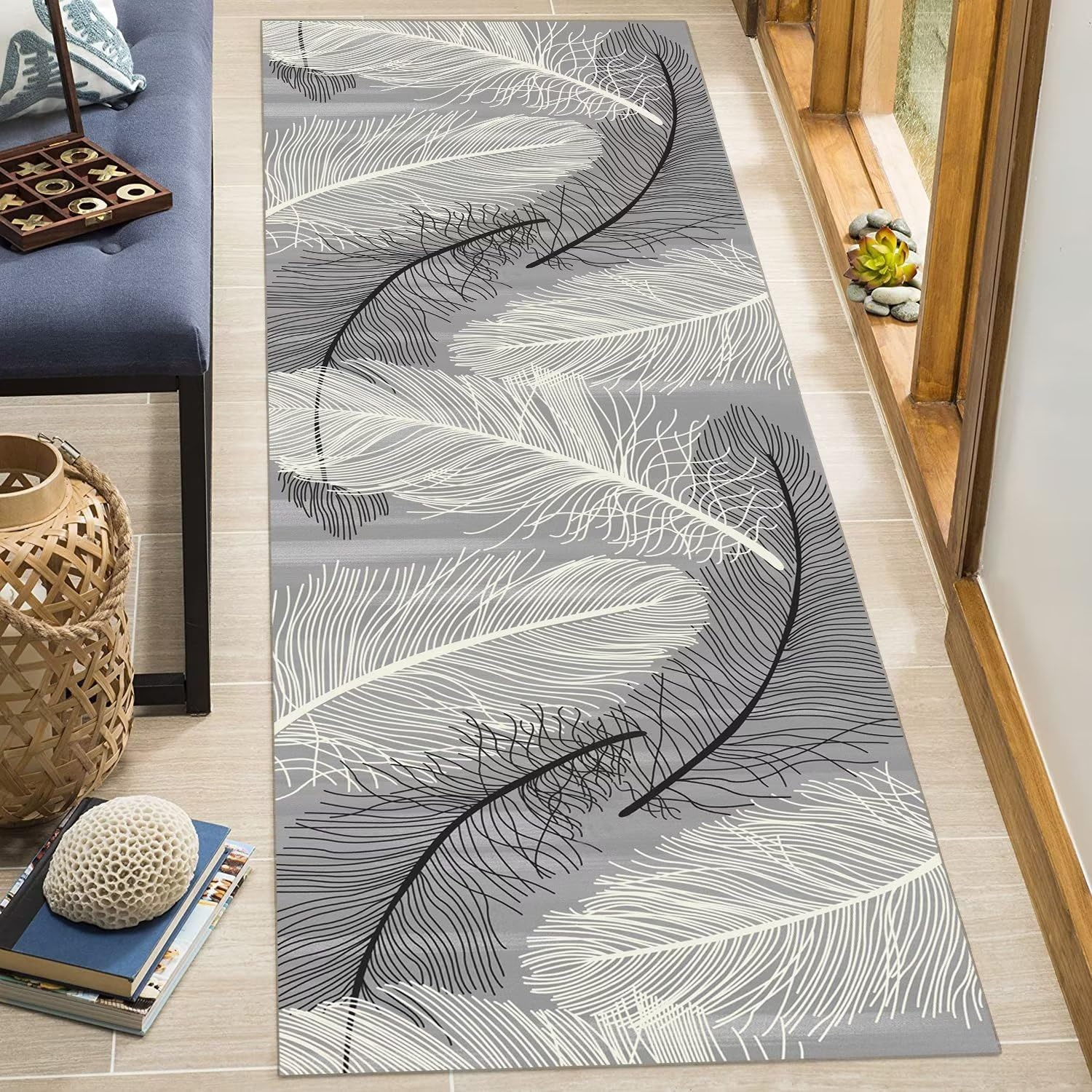 QQrunner Tapijtloper voor gang, antislip, 110 x 350 cm, keukentapijt, vintage, grijs, wasbaar, per meter, slaapkamer, gang, tapijtloper, lang, lengte aanpasbaar, 60-120 cm breed
