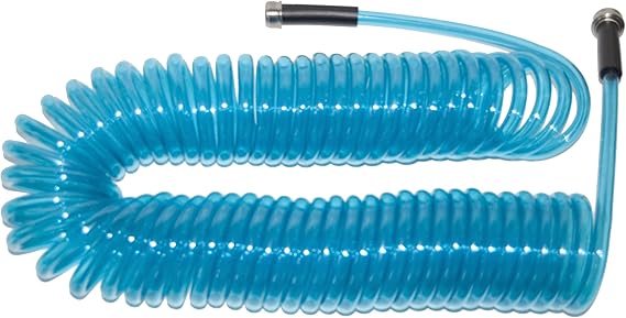 SpringHose Deluxe 75ft x 3/8in Inside Diameter Polyurethane Coiled Garden Hoses - Tangle and UV Resistance Safe Recoil Garden Hose for Drinking Water Patio Garden - Blue Translucent