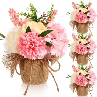 4 Pack Pink Artificial Flowers Centerpieces for Tables Rustic Decoration