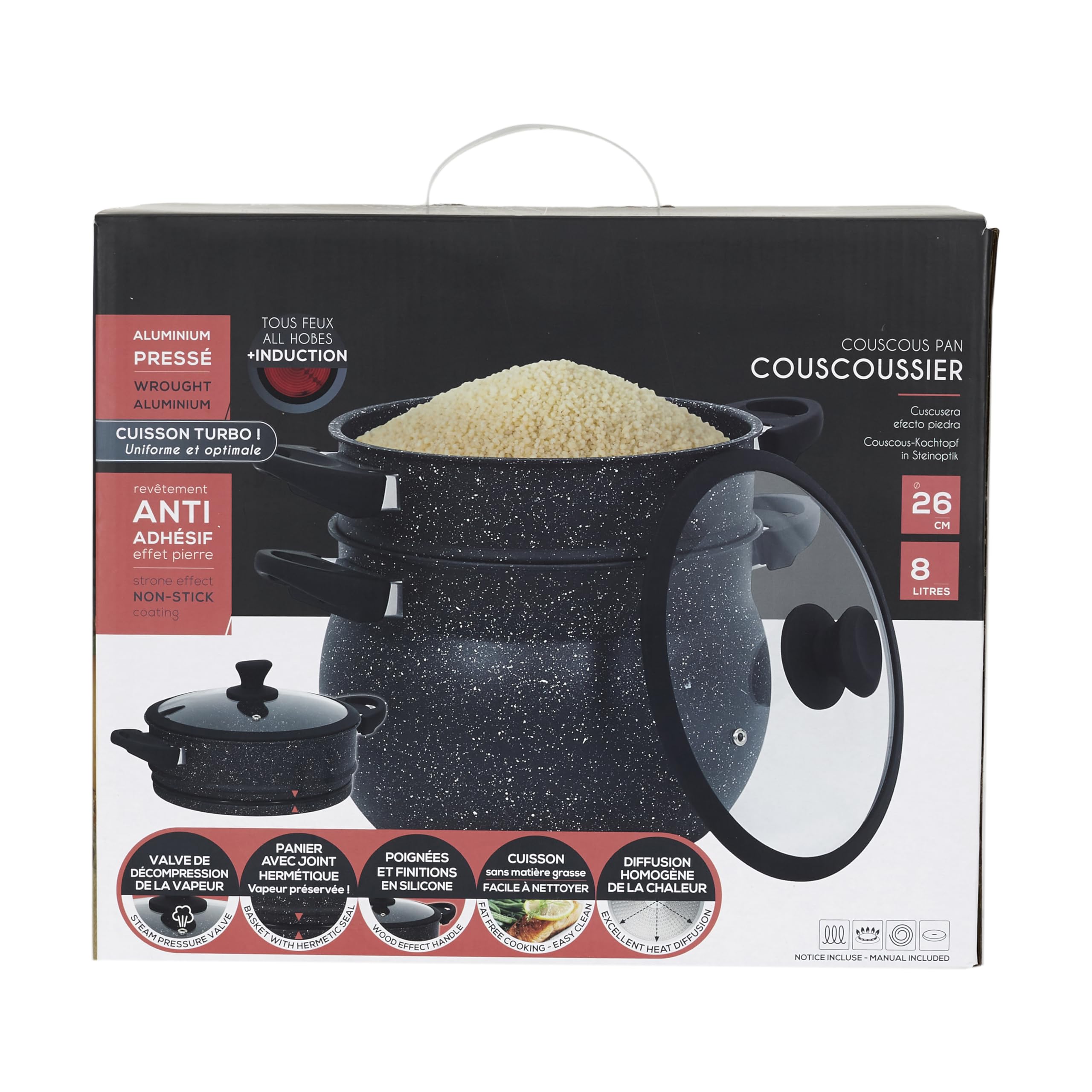 Cook Concept - Kc2548 - Couscoussier Effet Pierre D26 cm Cuisine Cuisson Poele et Casserole