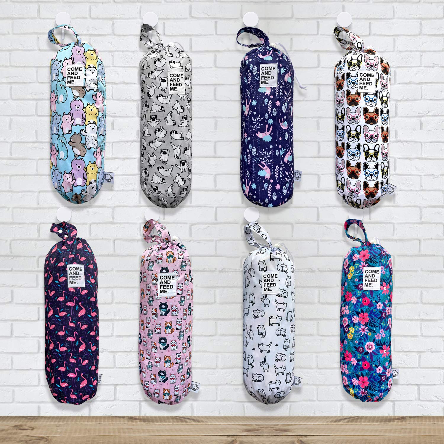 2 bolsas de basura de plástico impermeables para comestibles, organizador de bolsas de almacenamiento de cocina, dispensador de bolsas de almacenamiento de múltiples diseños, tamaños de flamencos