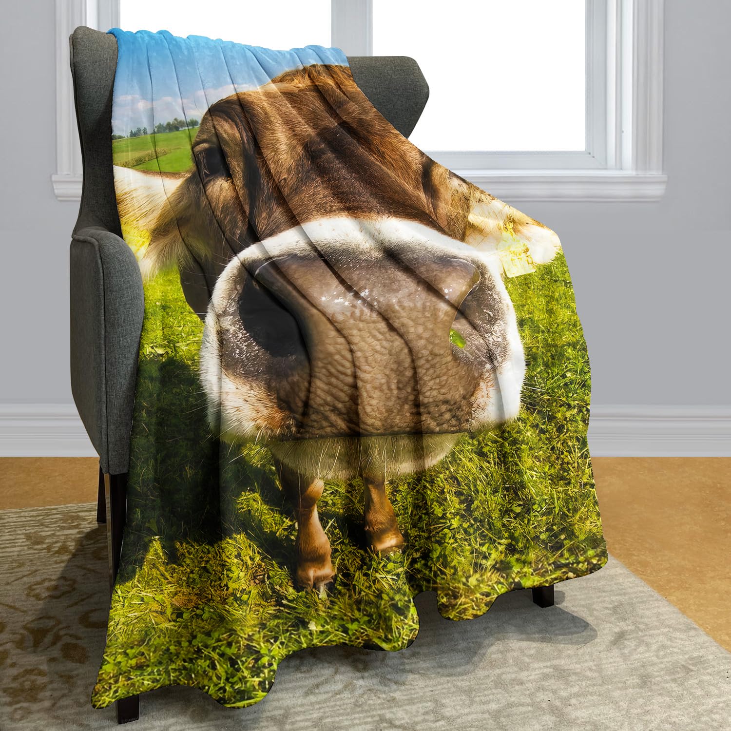 YISUMEI Decke 150x200 cm Kuscheldecken Sanft Flanell Weich Fleecedecke Bettüberwurf Alte Kuhfarm Kühe