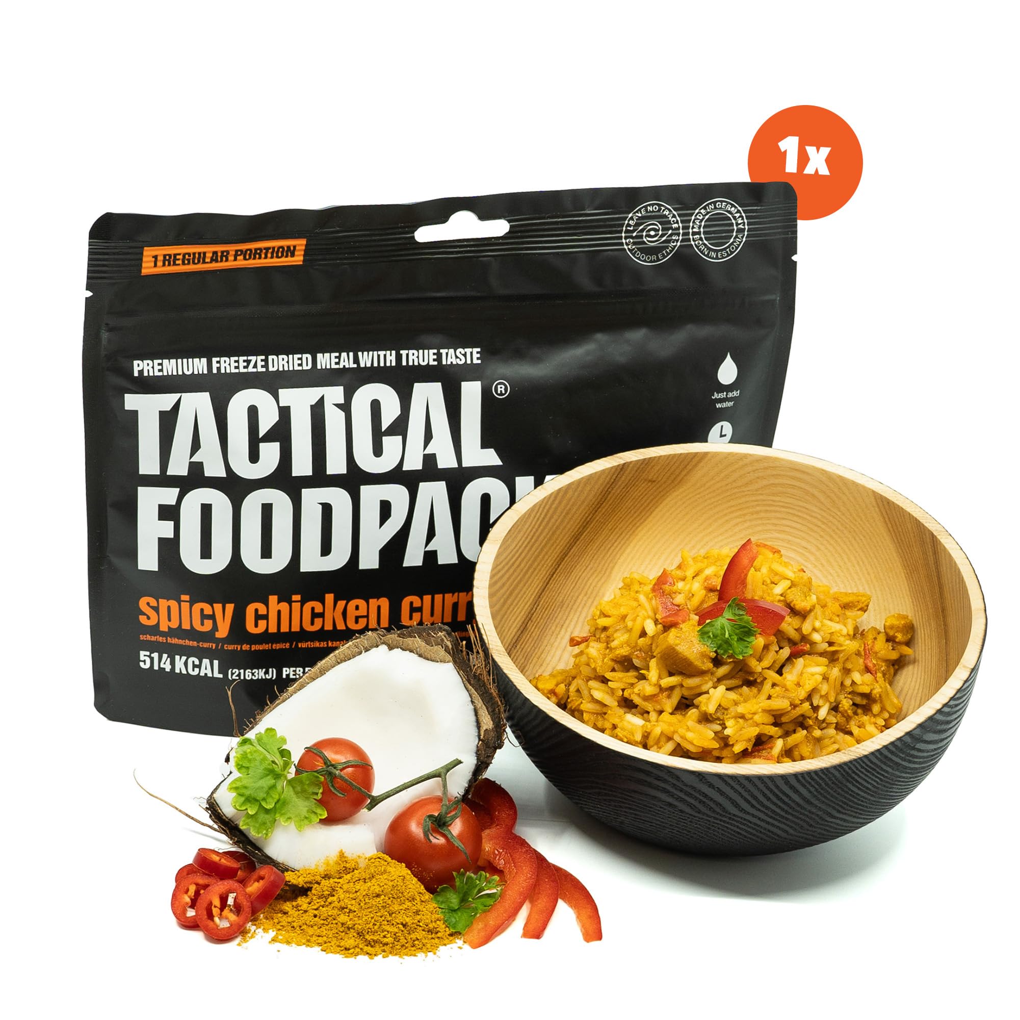 Tactical Foodpack 1 Day Mix Set – Gefriergetrocknetes für Outdoor - Rice Pudding, Chicken Curry & Beef Pot – Mahlzeiten für Camping, Notfallrucksack & Survival Kit – Frühstück bis Abendessen