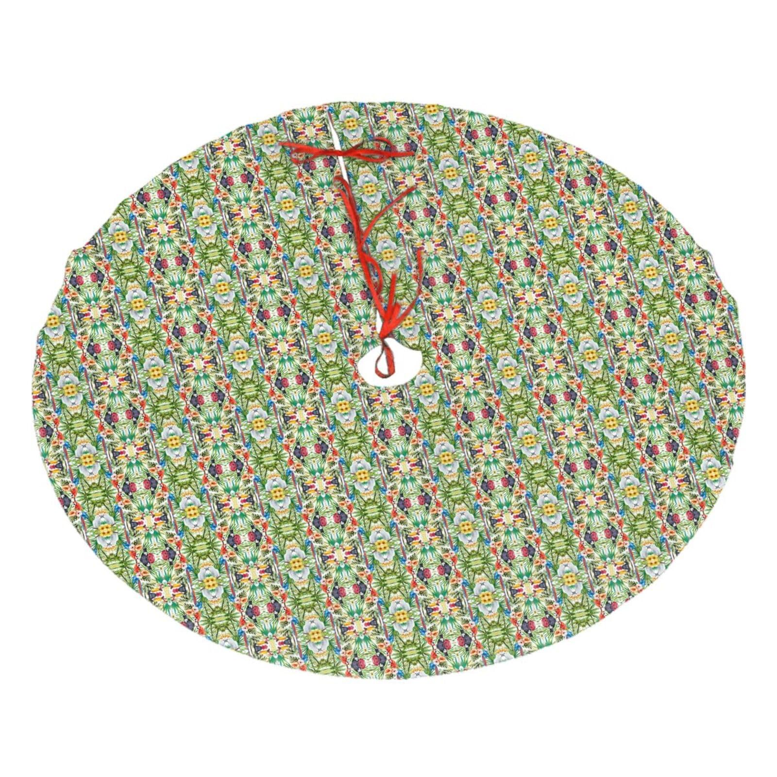 Toucans Parrot Palm Tree Leaves Majestic Plush Christmas Tree Skirt-Festive Holiday Decorations,Exuberant Holiday Supplies