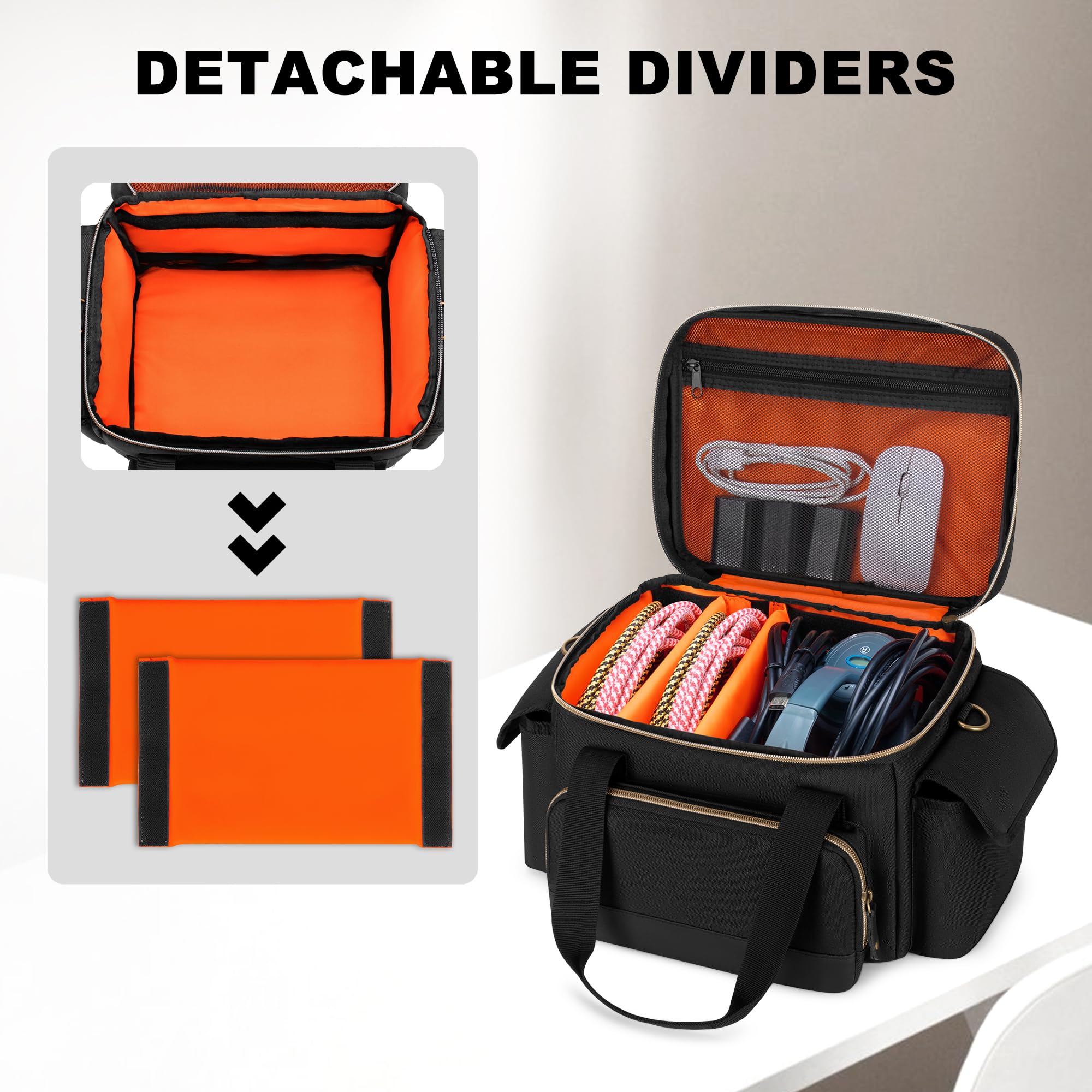 Damero Borsa per Cavi DJ con Divisori Regolabili, Borsa Organizer da Viaggio per Concerti da Musicisti Adatta per Attrezzatura DJ, Attrezzatura Musicale e Accessori