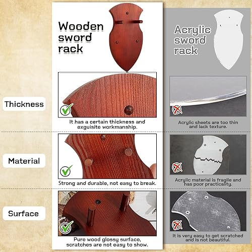 Miniatura 3 de Queekay Placa de espada de madera, soporte para espada, soporte de pared, regalo para Navidad, placa de pared de espada de madera con accesorios