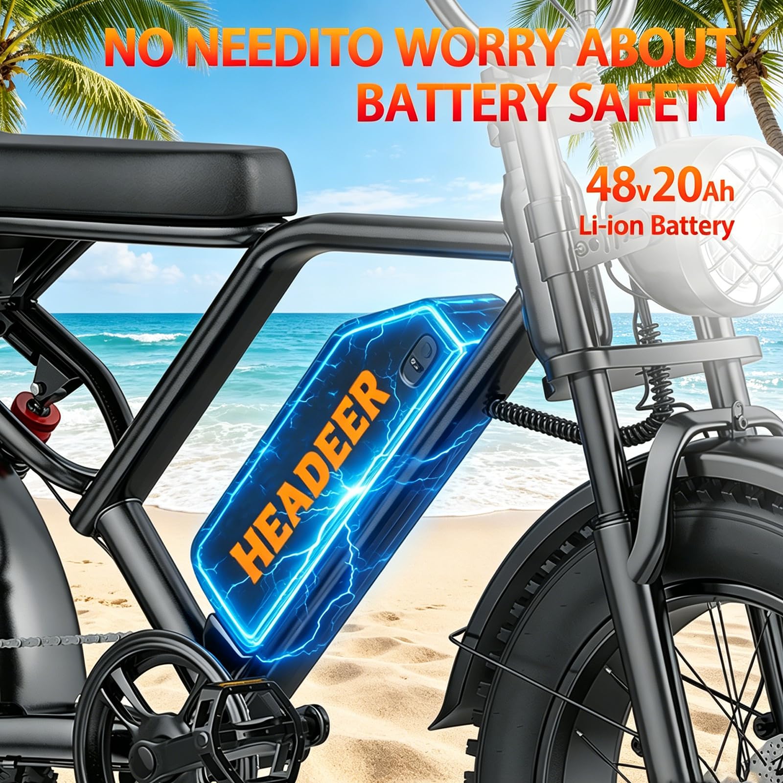BK20 Elektrofahrrad für Erwachsene, 48 V, 20 Ah, herausnehmbarer Akku, Mountainbike mit 20×4-Zoll-Breitreifen, Reichweite 50–100 km, Doppelscheibenbremsen, doppelte Federung, 7 Gänge