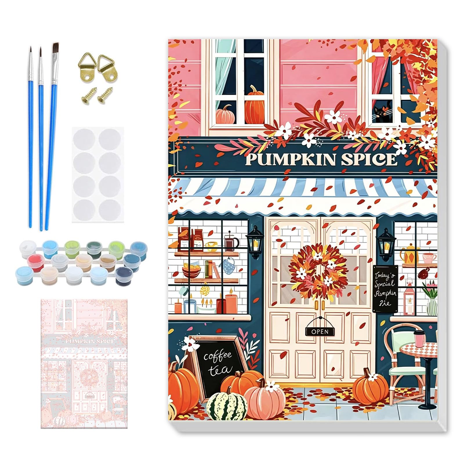DOMROM Street Shop Paint by Numbers Kit for Adults Beginner, Fall Pumpkin Adult Paint by Number Kits on Canvas, DIY Acrylic Oil Easy Painting by Numbers for Home Wall Decor 8X12 inch