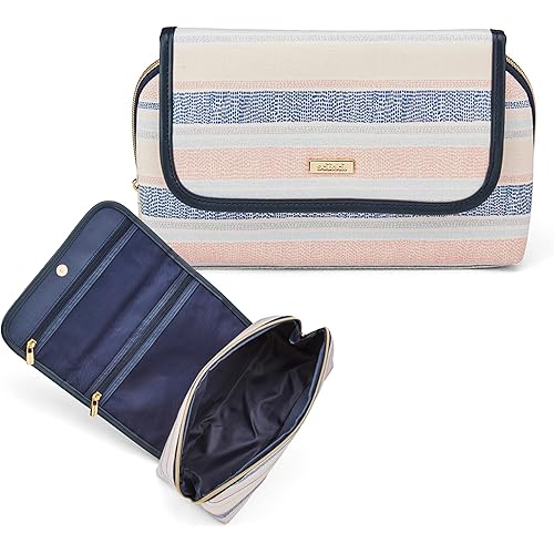 Conair Makeup Bag, Cosmetic Bag - Great for Makeup Brushes or Cosmetics, Perfect Size for Purse or Carry-On, Organizer Shape in Pastel Striped Canvas