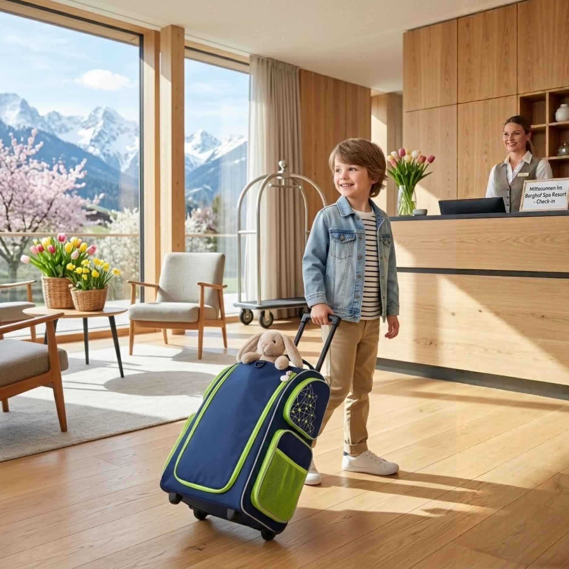 HABA Kinder-Schranktrolley Dunkelblau mit 2 Rollen – Kinderkoffer aus recyceltem Polyester mit Schmutzwäschebeutel, 3 herausnehmbaren Böden und 4 Reißverschluss-Außentaschen – 2012725001