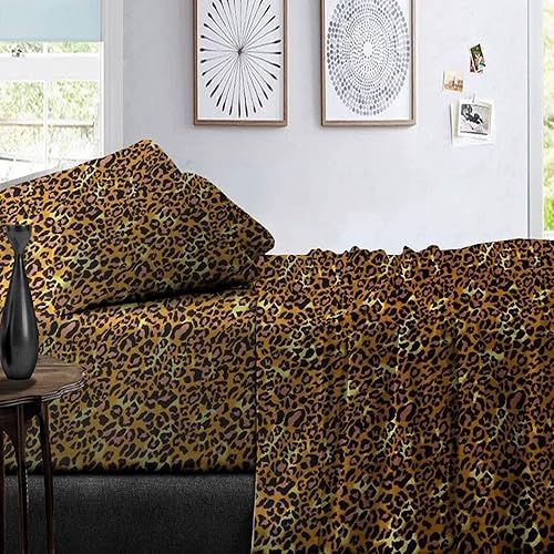 Miniatura 2 de LuckShree Juego de sábanas tamaño King de 1000 hilos con bolsillos extra profundos, 1000 hilos, 100% algodón egipcio, estampado de leopardo, 4