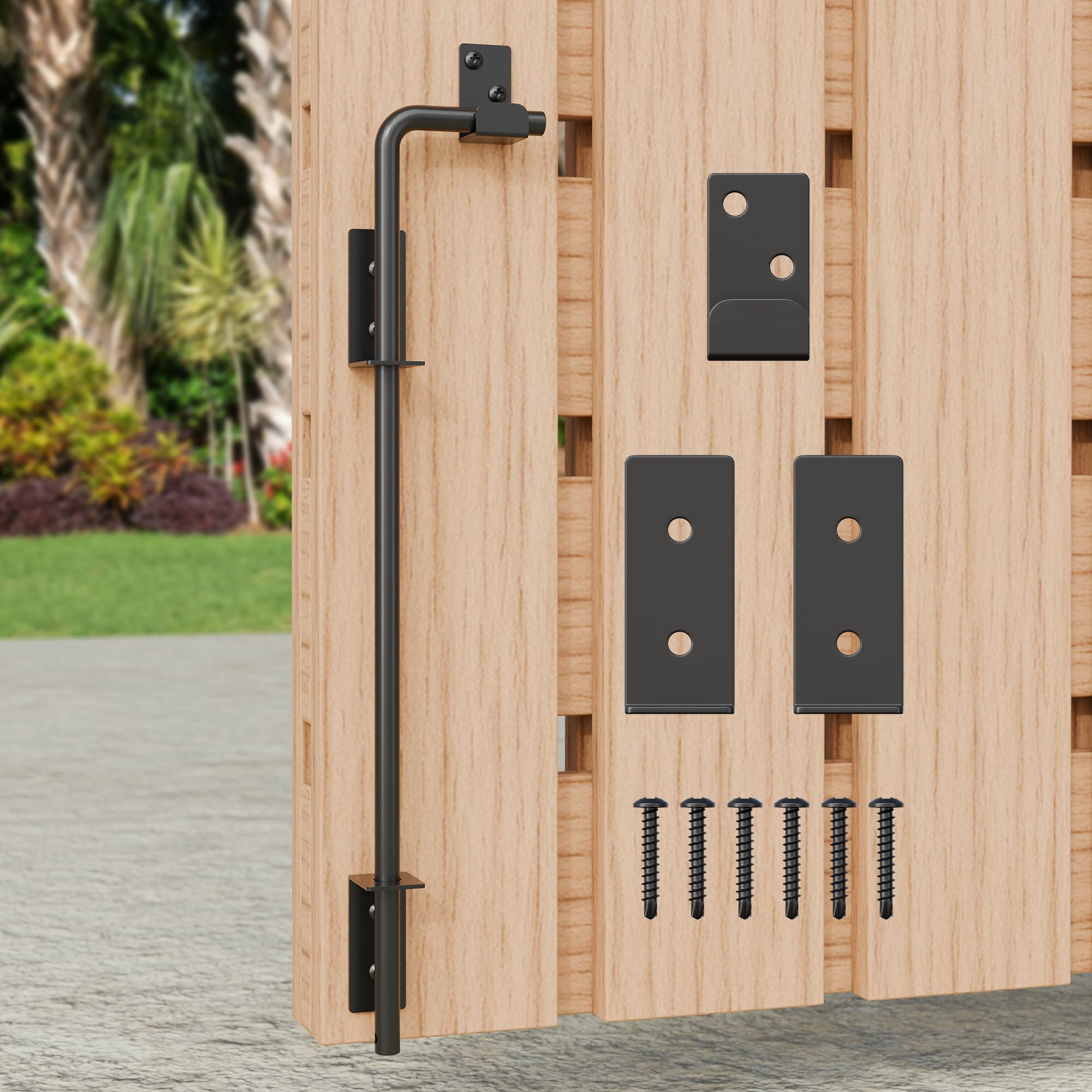 24" Heavy Duty Cane Bolt Gate Drop Rod with Black Finish-Steel Gate Ground Latch Designed for Wood Metal Vinyl Gates or Double Doors Fence Applications-1 Pack