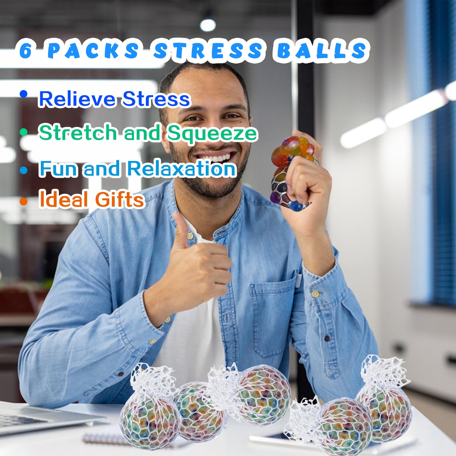Balles Anti-stress En Filet – Lot De 6, Couleurs, Légères, Pour Enfants Et Adultes, Soulage L’anxiété