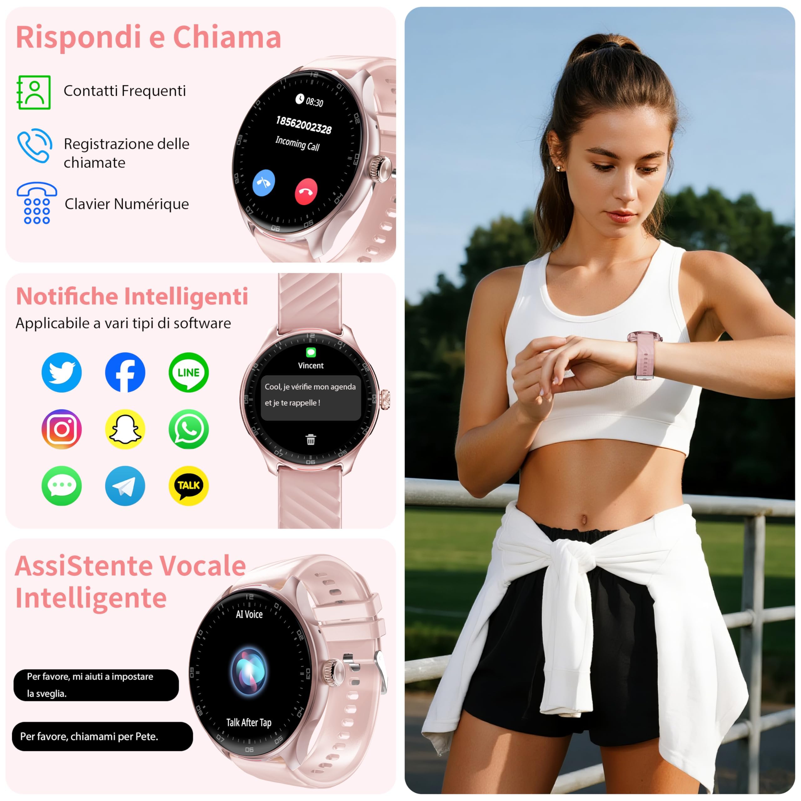 OUKITEL Smartwatch Donna Uomo, 1.39" Orologio Smartwatch con Effettua/Risposta Chiamate, 100+Modalità Sportive Impermeabile IP68, Smart Watch con Monitoraggio del Sonno/SpO2/Contapassi per IOS/Android