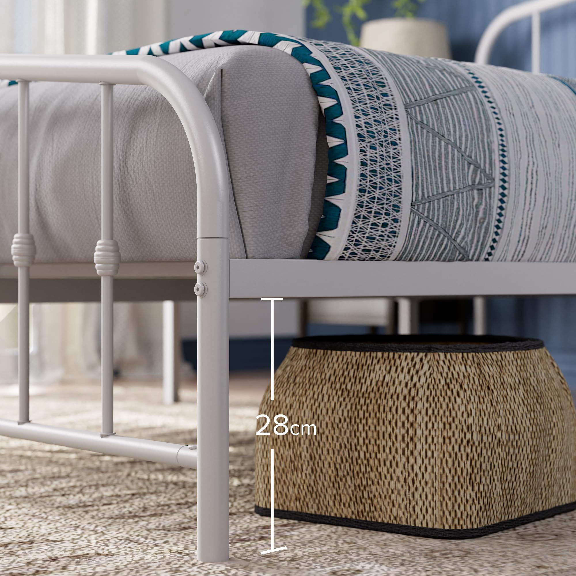 Zinus Heidi cama 135 x 190 cm - 31 cm de altura - Marco de Cama de Metal con Cabecero y Piecero - Cama matrimonial - Blanco
