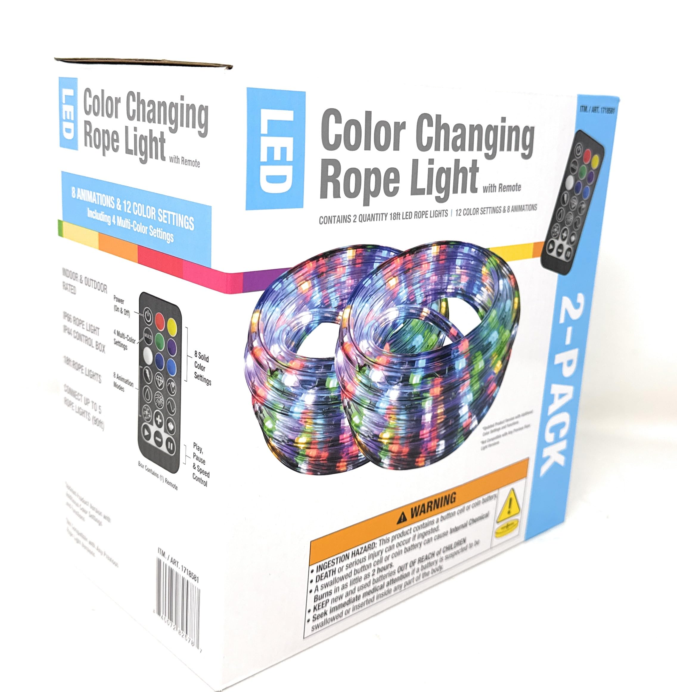 LED Color Changing Rope Light with Remote 18ft Rope Lights (2-Pack)