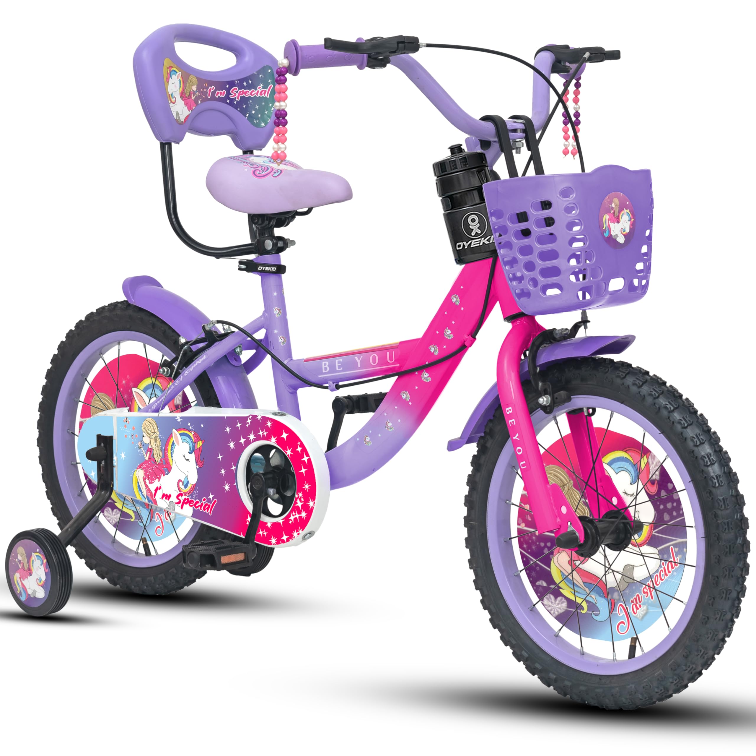 OYEKID Be-You 16T Premium Kids Cycle with Stylish Grip Pearls - Purple/Pink-image-12