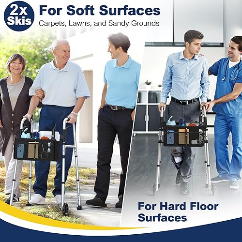 Miniatura 8 de Andadores plegables HolyHeal para personas mayores con cesta y patines deslizantes, ruedas de 5", andador rodante ligero, soporta hasta 350 libras,