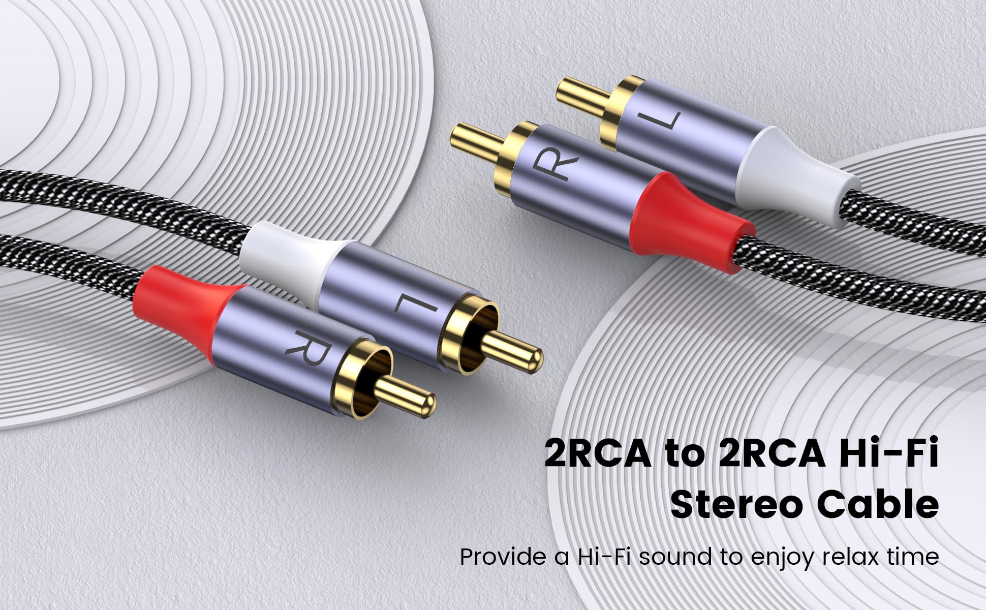 MOSWAG Câble Stéréo RCA Mâle vers Mâle 1m, Plaqué Or 24 Carats Nylon Tressé pour Audio Home Cinéma HDTV