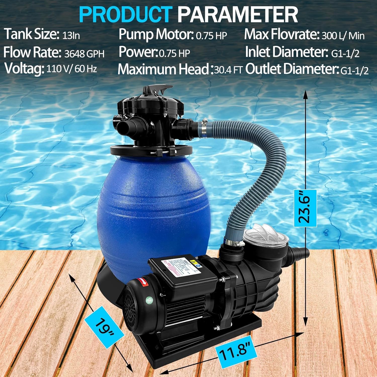 The Upgraded Version Features an intuitive 6-Way Valve for Complete Control Over Your Pool Maintenance. Easily Switch Between Filter, Backwash, Rinse, Waste, Recirculate