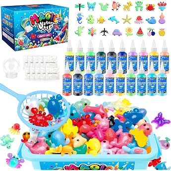 MOMSIV Aqua Gelz Set Magic DIY 3D Water Gel Toy Gift from 4 5 6 7 Years Girls Creative Magic Water Elf Toy Kit with 20 Colours & 24 Shapes for Children