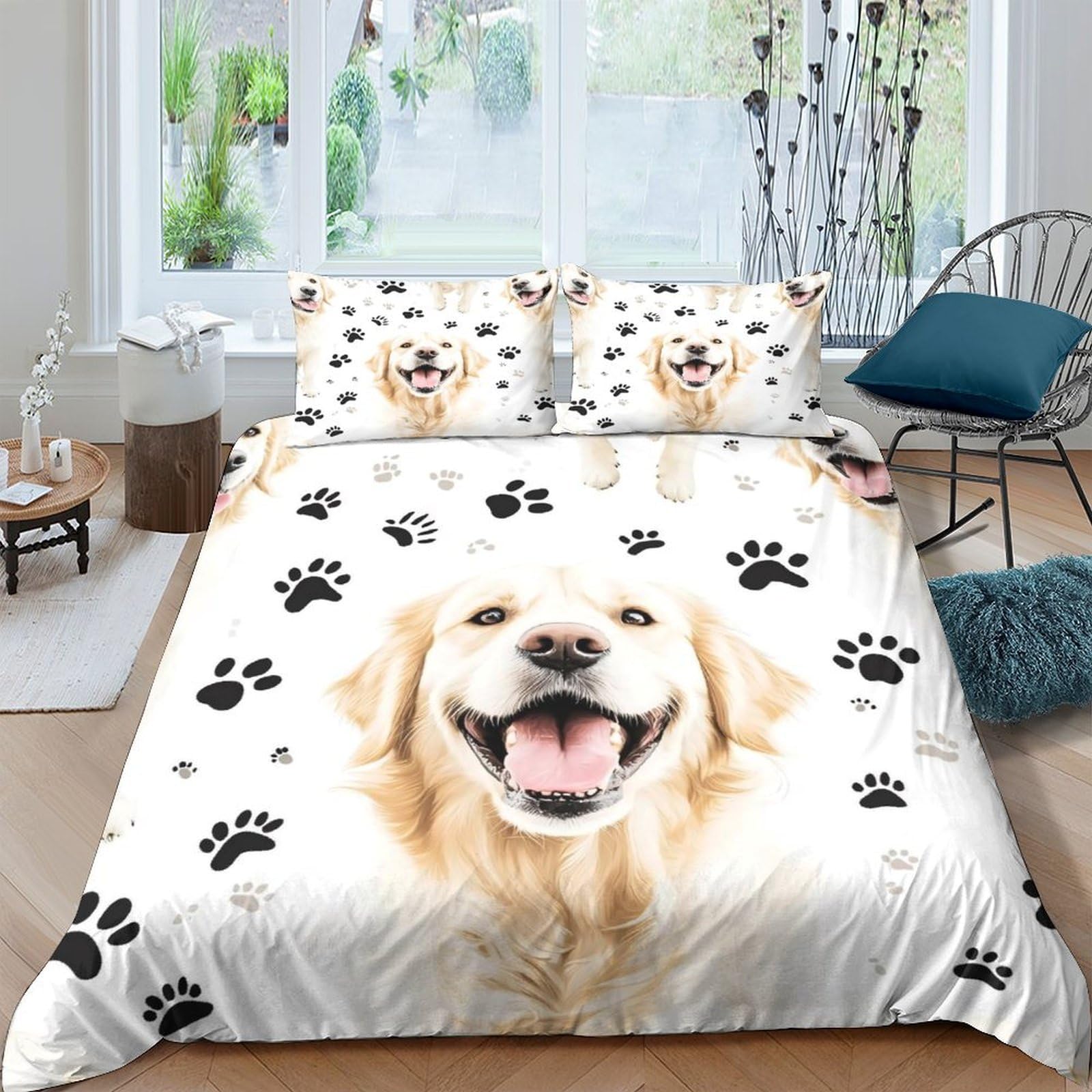 Ctjqhvkz Style-7 3D Printed Golden Retriever Paw Fitted Sheet Microfiber Anti-Slip Bed Cover For Bedroom Guest Room Decor Easy Care Single（135X200cm）