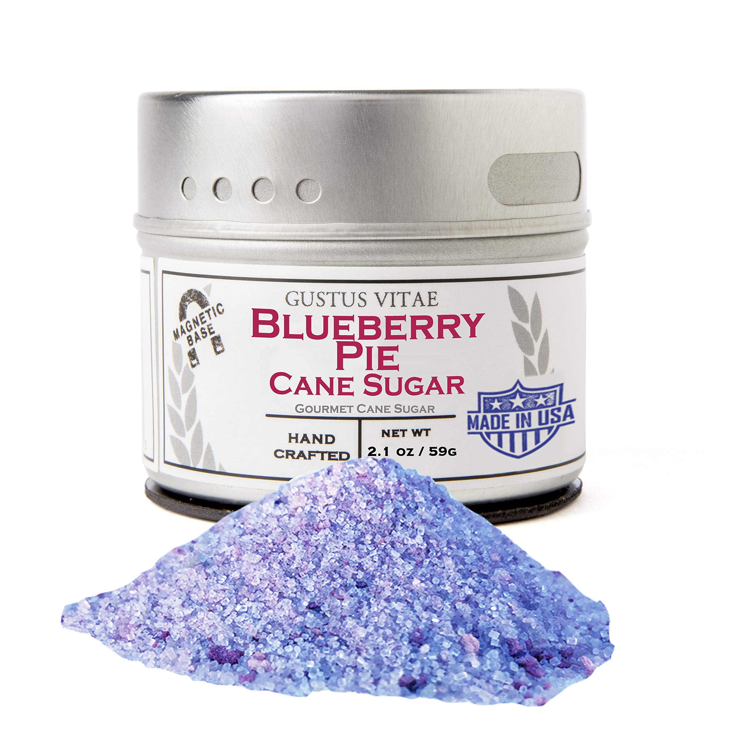 Blueberry Pie Cane Sugar | Gourmet Replacement For Plain Processed Sugar | Artisanal Infused | All Natural, Non GMO | Hand Crafted in Small Batch | Gourmet Sweetener | GLP-1 Friendly | Made in USA | Magnetic Tin | Gustus Vitae | #91