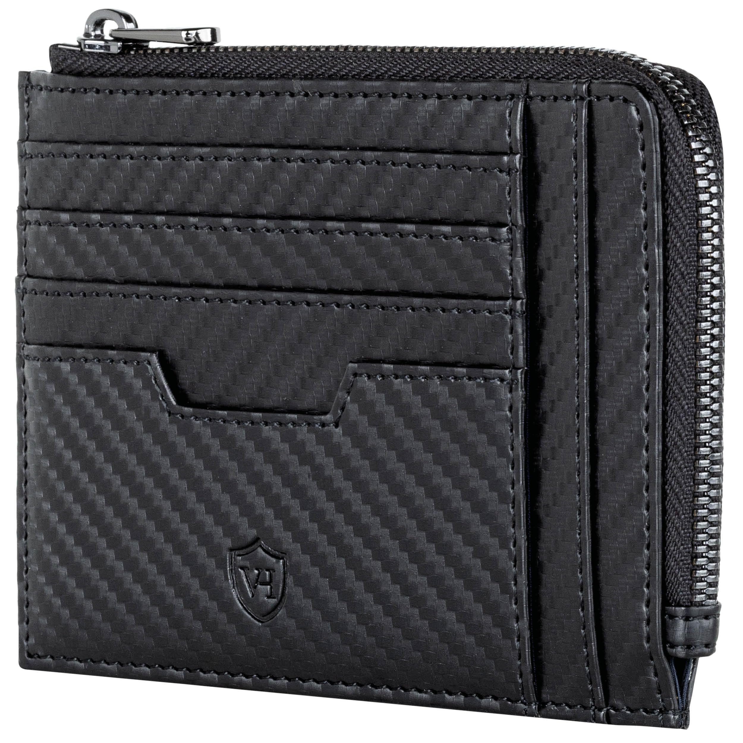 VON HEESEN Leder Kartenetui Geldbörse Herren & Damen Kreditkartenetui (Schwarz Carbon)