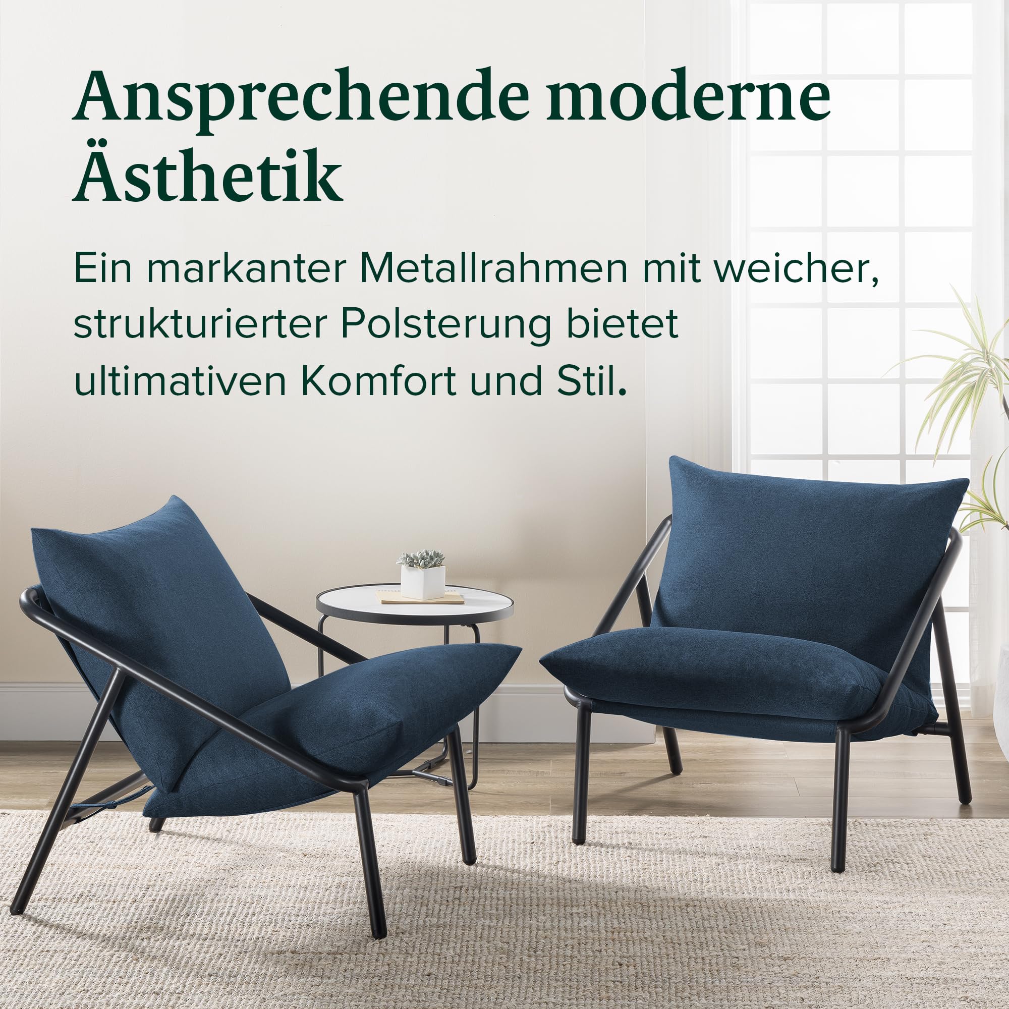 Zinus Ada Loungesessel, Navy blau, Sessel, Metallrahmen mit zerkleinerten Schaumstoffpolstern