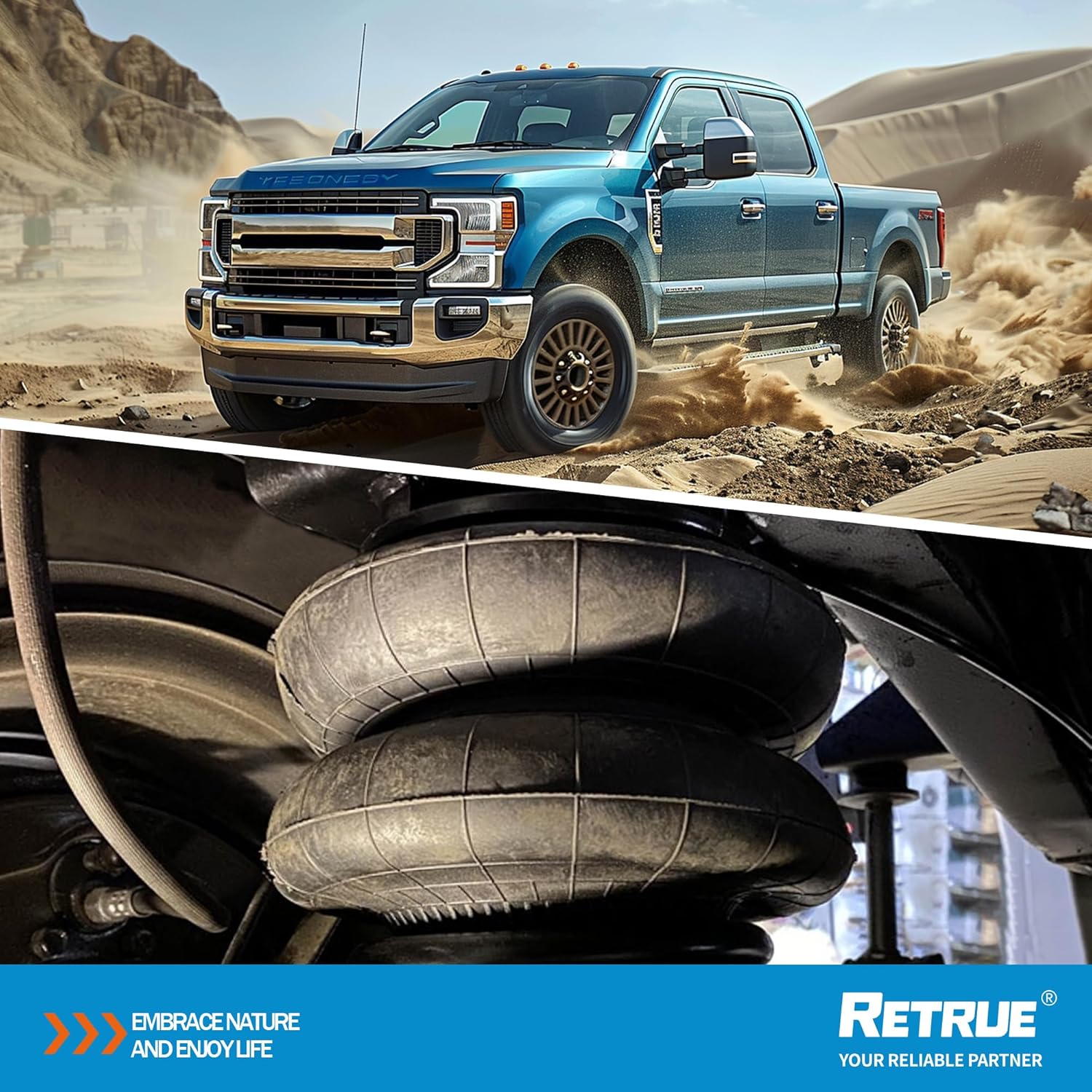 RETRUE Rear Air Bags Suspension Kit for 1999-2004, 2008-2010 Ford F250 F350 Truck Towing, 5000 Lb of Load Leveling Capacity, Replacement for Firestone 2550 Ride Rite Airbags for Trucks Rear Suspension