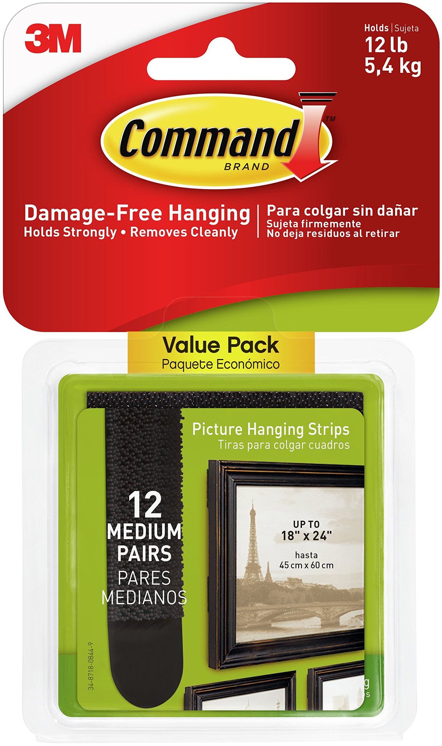 Command Medium Picture Hanging Strips-Black 12 Sets/Pkg, 12 Set Medium Strips Black