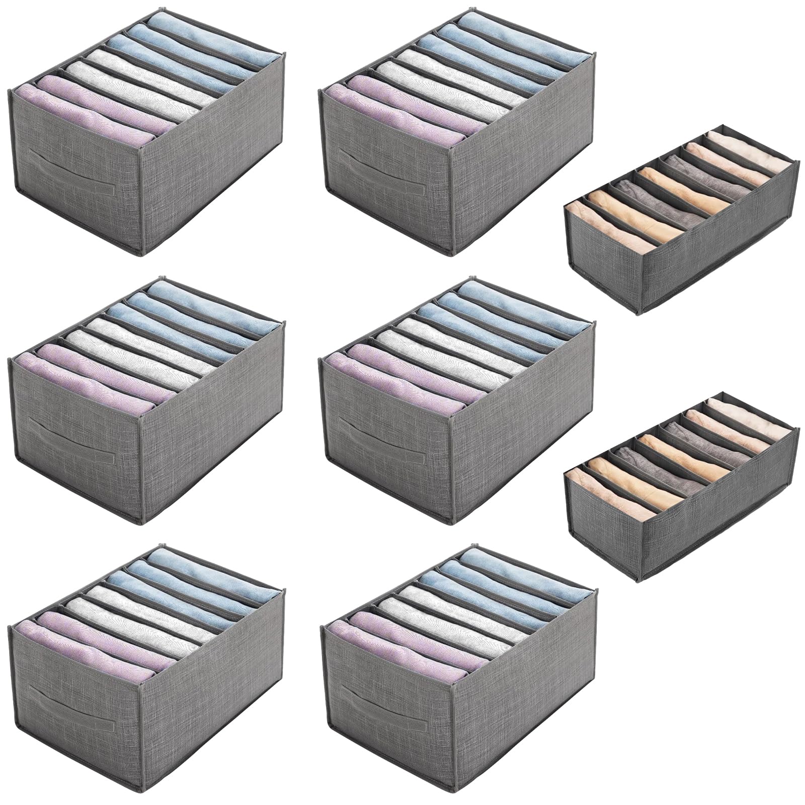SinLaw 8 piezas Organizador Armario Ropa de Jeans,Organizador Cajones Plegable Para Almacenar Jeans,Suéter,Camisetas,Organizador Armario Ropa Separadores De Cajones(6Pcs,35*24*17cm,2Pcs,35*17*12cm)