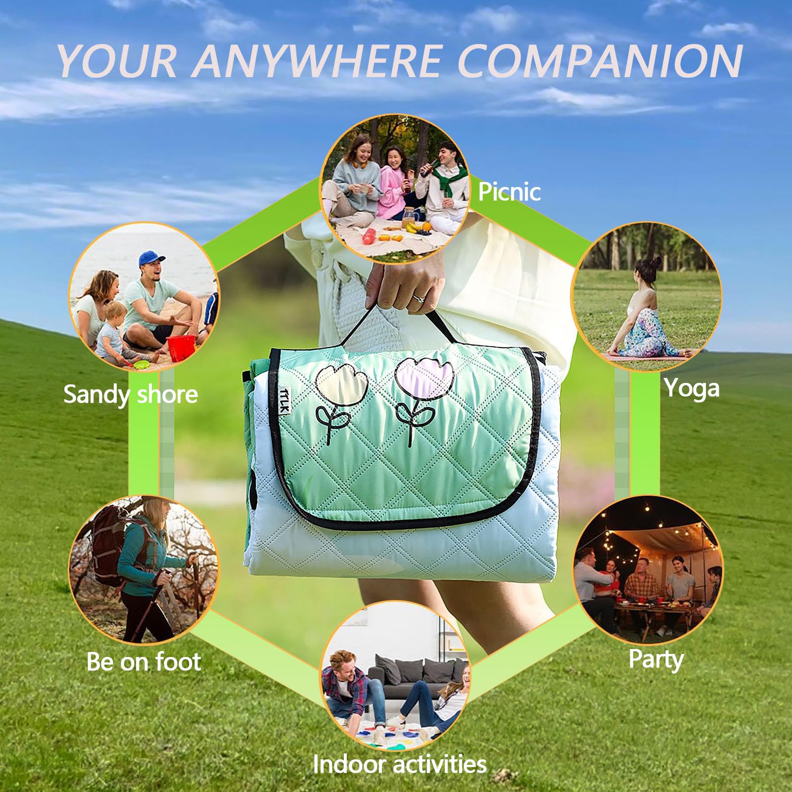 Coperta Picnic Impermeabile, Portatile Tappetino da Spiaggia Pieghevole, Fondo Impermeabile, Lavabile in Lavatrice, per Famiglie e Amici, Campeggio e Viaggi,Jumping Chess,200×300cm