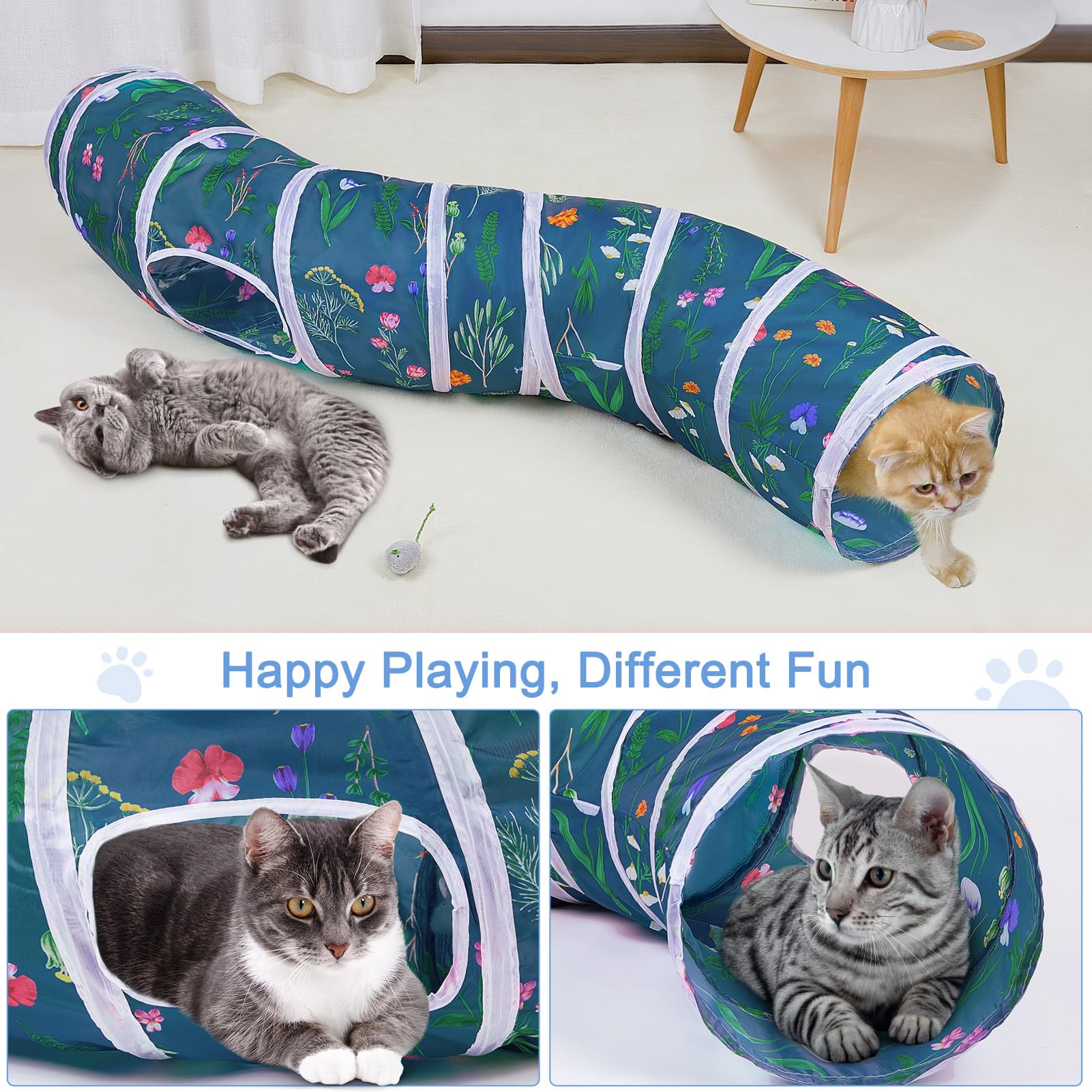 Glittme Túnel para gatos, túneles para gatos de interior, cueva de gato Peekaboo en forma de S con juguetes para gatos, tubos plegables para gatos y túneles para gatos, conejo, cachorro, cobaya