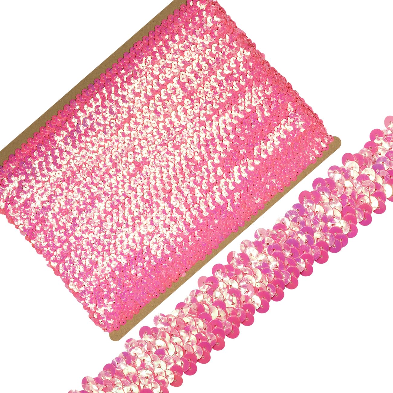 VOOMOLOVE Length10 Yards，Wide 1.1 Inch Deep Pink Elastic Sequin Ribbon Trim for Sewing Dress Dance Costumes Headband (Deep Pink-AB-30mm) — image 1