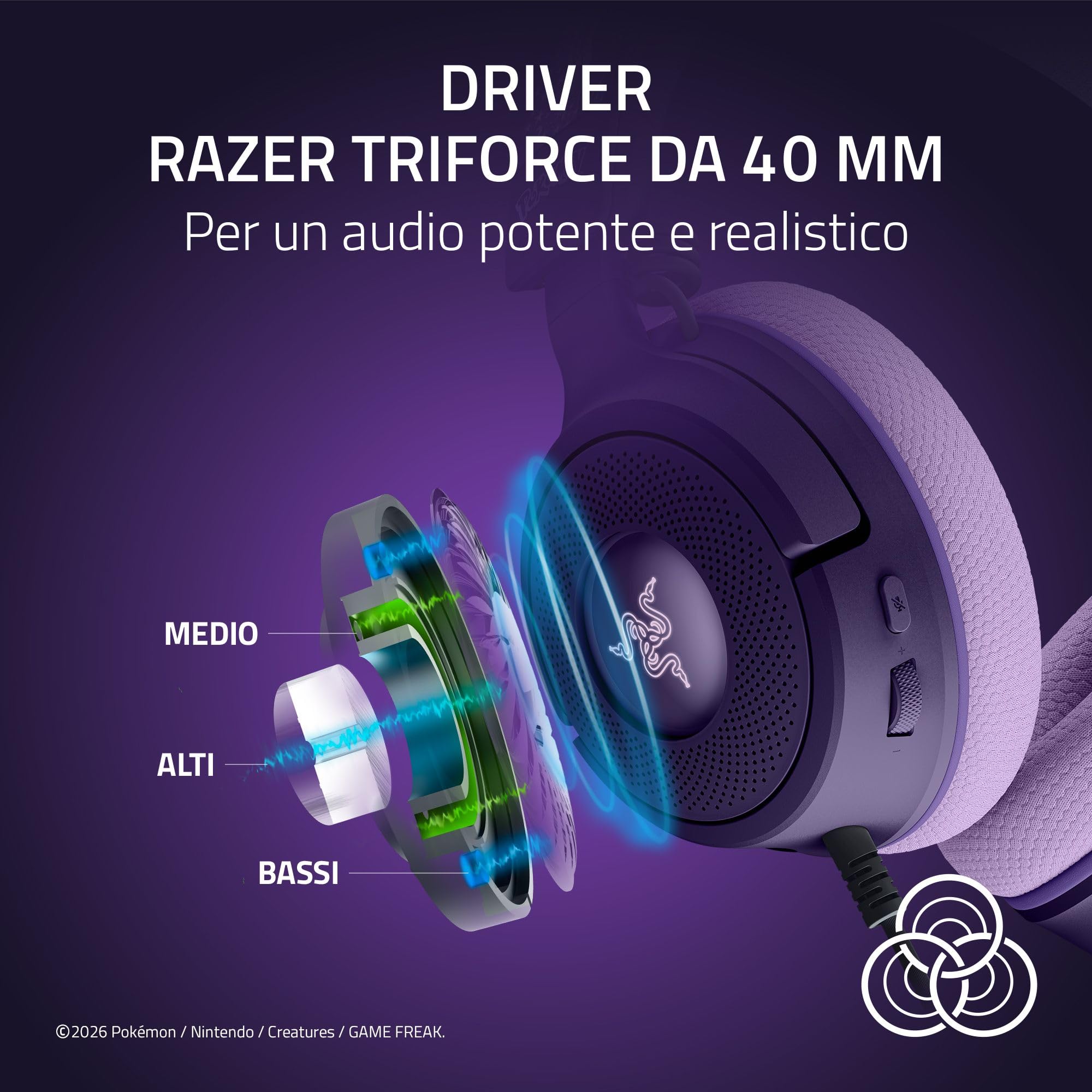Razer Kraken V4 X Pokémon Espeon & Umbreon Edition - Cuffie da gioco con cavo USB - Driver TriForce da 40 mm - Microfono cardioide retrattile - Audio surround - Chroma RGB