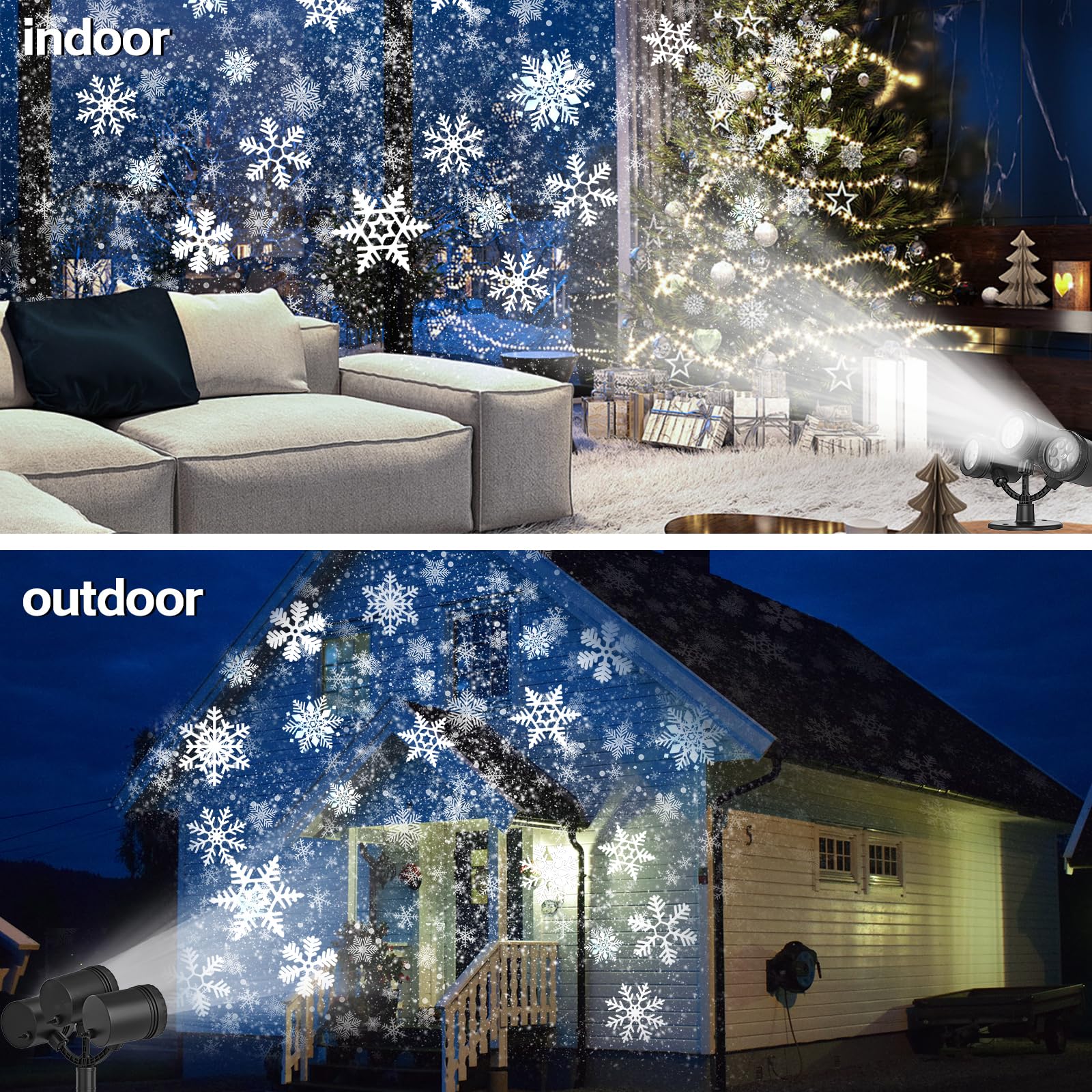 Proyector de copos de nieve de Navidad para exteriores, proyector de copo de nieve actualizado 2024, proyector dinámico de Navidad, proyector de nieve LED impermeable 6