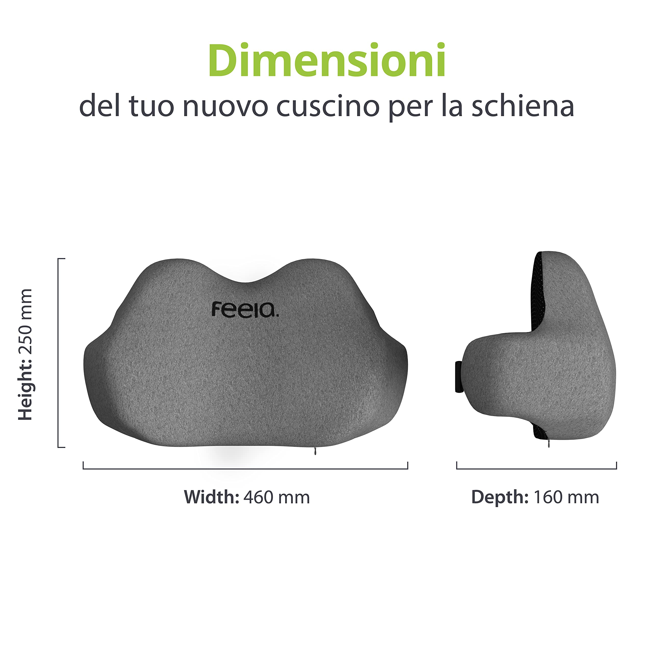 feela.® Cuscino schiena ergonomico per sedia da ufficio | cuscino lombare come cuscino per sedia per casa, ufficio o supporto per la schiena in casa ufficio (Grigio Scuro)