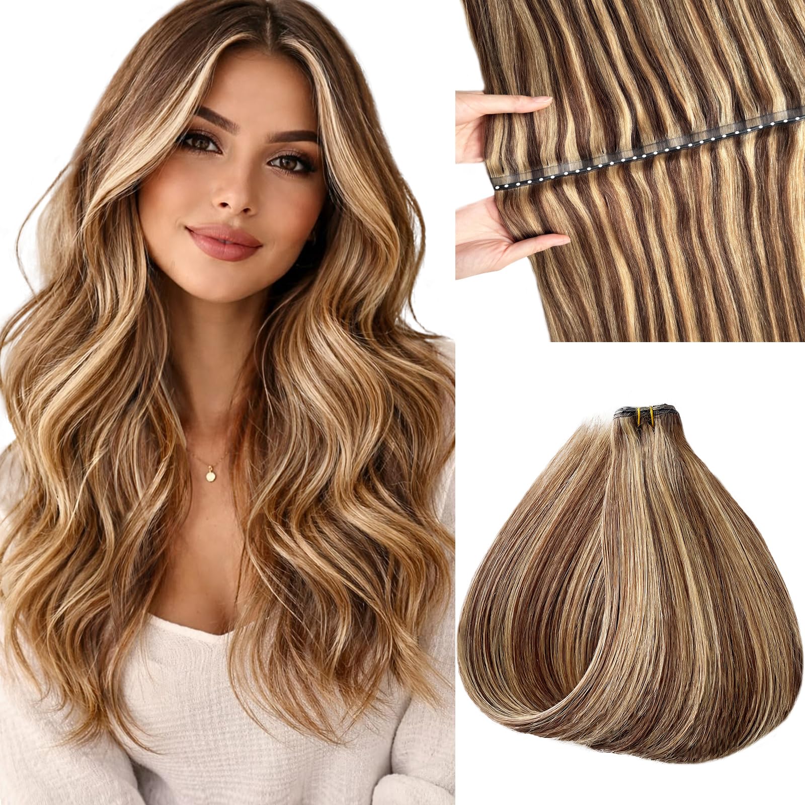 Photo 1 of Twin Tab Butterfly Genius OVO Weft Human Hair Extensions Invisible Real 100% Remy Human Hair Invisible Sew in Weft with Micro Bead Simulated Scalp Hair Extensions 80g 14 Inch